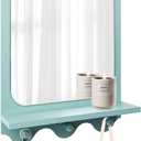 16 x 12 Inch Wooden Framed Wall Mounted Mirror with Shelf and 3 Hooks, Small Real Glass Entryway Hanging Mirror for Bedroom Bathroom Living Room, Blue