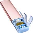 Vaydeer Metal Travel Pill Organizer, 7 Day Weekly Pill Box, Large Capacity Daily Cute Pill Case for Supplements, Pills, Vitamins and Medication (Small, Rose Gold)