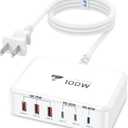 100W USB C Fast Charger Station 6 Ports (One Port 65W Max) Charging Block for Multiple Devices USB Wall Plug Charger Block for iPhone, iPad, Samsung, MacBook, Tablet, Laptop, 5FT Cord