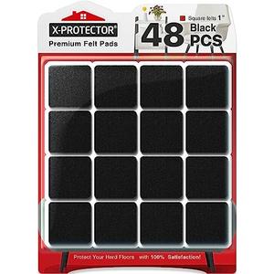X-PROTECTOR Felt Furniture Pads - 48 PCS 1" - Felt Pads Floor Protectors - Chair Felt Pads - Felt Pads for Furniture Feet - Furniture Pads for Hardwood Floors - Protect Your Floors! (Black, Square)