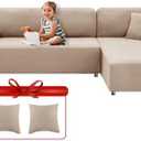 XINEAGE Sectional Couch Covers High Stretch 2 Pieces L Shape Sofa Cover with 2pcs Pillowcases Corner Couch slipcovers Chaise Cover with Elastic Bottom 3 Seats + 3 Seats (Khaki)