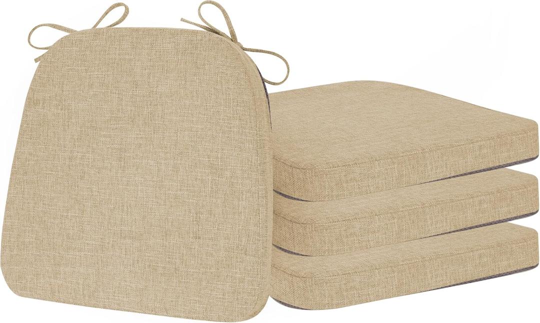 ELFJOY Chair Cushions for Dining Chairs Kitchen Chair Cushions U Shape Non Slip Chair Pads Set of 4 Seat Cushions with Ties Indoor 16.7" x 16" Beige