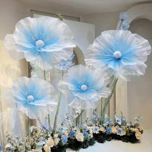 4 Pcs Wedding Giant Flowers Decorations 24 Inch 16 Inch 3D Large Silk Flowers Artificial Faux Floral Backdrop for Wedding Graduation Bridal Shower Party Supplies(Blue Gradient)