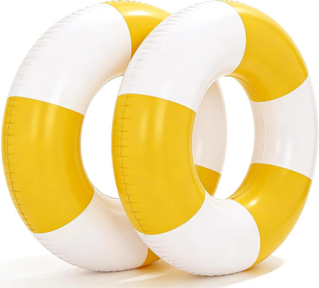 2PCS 37" Inflatable Pool Floats for Adult Striped Swim Ring Pool Floaties Inflatable Swimming Pool Raft Party Water Summer Beach Lounger Float Party Supplies