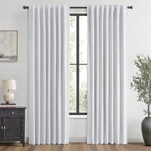 MIULEE 100% Blackout Linen Curtains for Bedroom, Grayish White Solid Luxury Decor Thermal Insulation Room Darkening Drapes for Living Room Nursery Back Tab Rod Pocket 42 x 84 Inches, 2 Panels