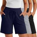 Neer 3 Pack Plus Size Women's Bermuda Shorts Drawstring High Waist Casual Athletic Sweatpants with Pockets (Black, Navy Blue, Light Gray,3XL)