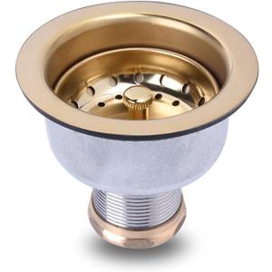 3-1/2 Deep Cup Kitchen Sink Drain Assembly, 304 Stainless Steel Construction with Fixed Post Basket and Long Extended Shank/CAS Approved and Venetian Gold Finish 3-1/2 Deep Cup Kitchen Sink Drain Assembly, 304 Stainless Steel Construction with Fixed Post Basket and Long Extended Shank/CAS Approved and Venetian Gold Finish