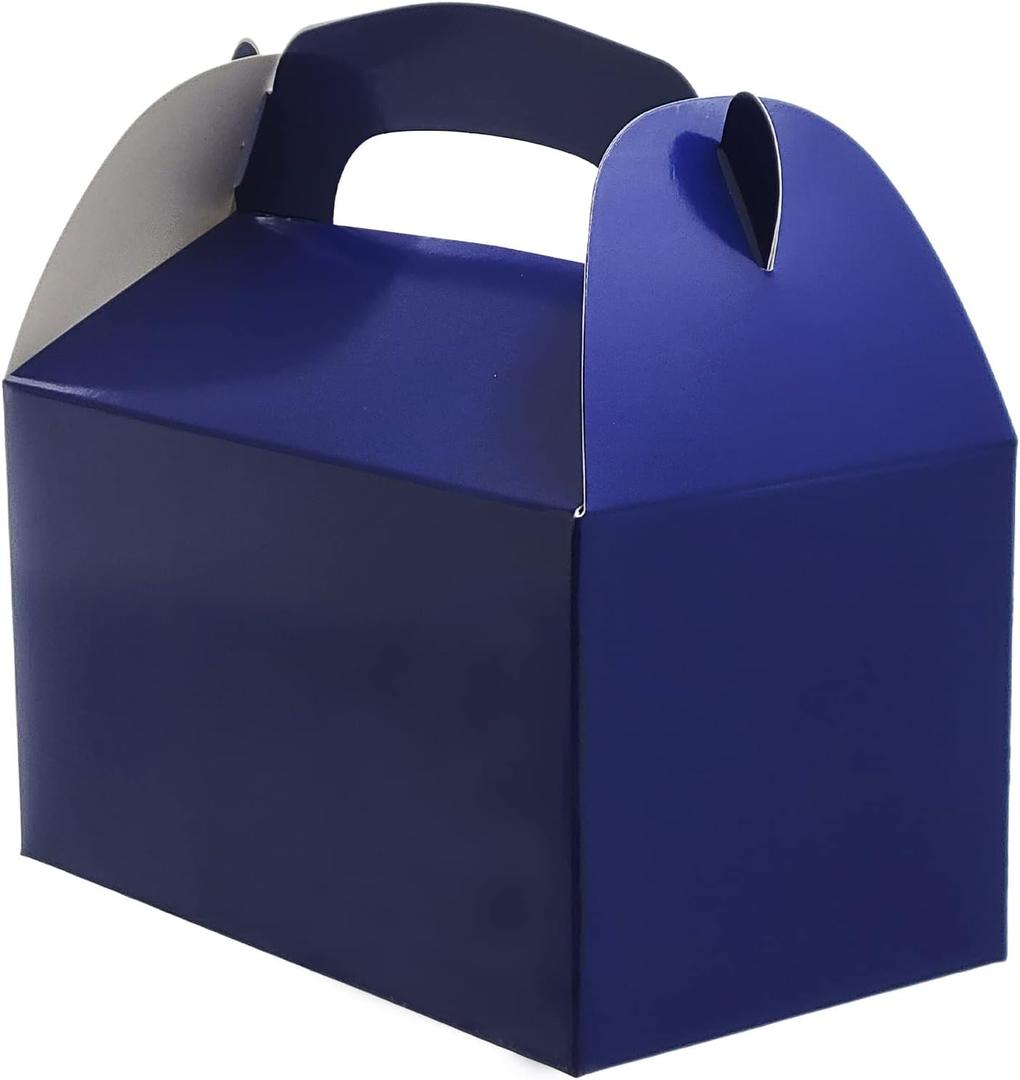 The Dreidel Company Gable Treat Boxes, Party Favors, 6.25" x 3.5" x 3.5" Inch Box, Pack of 25 (Navy Blue)