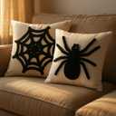 Mixweer 2 Pcs Halloween Pillow Covers 18 x 18 Inch Spider Web 3D Embroidery Soft Flannel Canvas Spider Halloween Throw Pillow Cases for Home Couch Sofa Decor
