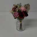 LESING Fake Artificial Flowers with Vase Faux Silk Flower Bouquet in Glass Vase Rose Floral Arrangements Flower for Home Office Decoration, Dining Table Centerpiece (Red)