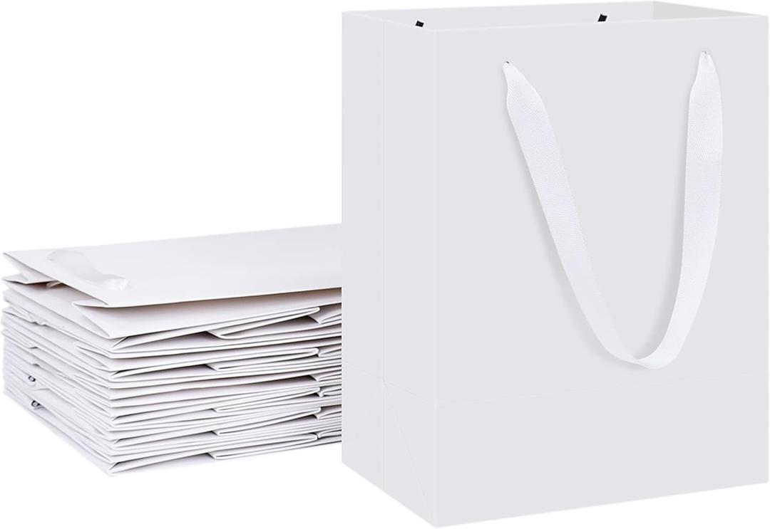 HUAPRINT 12 Pack Medium White Gift Bags,8x5x10 inch Paper Bags with Handles Bulk For Party Favors,Presents,Birthday, Weddings,Baby Showers,Business,Shopping
