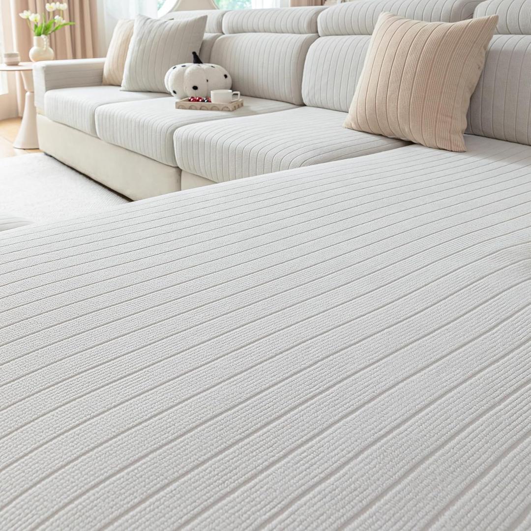 Sofa Cover Washable Sectional Couch Covers Sofa Slipcovers for 3 Cushion Couch Pet Friendly L Shaped Couch Protector for Dogs (Cream)