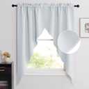 NICETOWN Room Darkening Window Treatments Pole Pocket Kitchen Tier Curtains- Tailored Scalloped Valance/Swags for Bedroom (One Set, W36 X L63 inches Each Panel, Platinum-Greyish White)