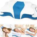 CHxxy Cervical Neck Pillow for Pain Relief Sleeping, Memory Foam Pillows, Ergonomic Side Sleeper Pillows for Adults, Orthopedic Neck Support Pillow for Back Stomach Sleepers-King Size&Blue