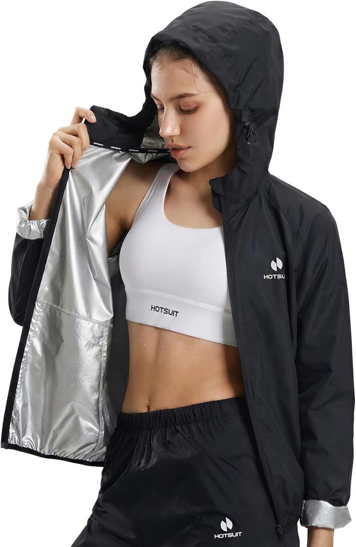 HOTSUIT Sauna Suit Women Machine Washable Sweat Sauna Jacket Pants Anti Rip Sweat Suits for Gym Workout, XS Black