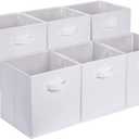 Amazon Basics Collapsible Fabric Storage Cubes Organizer with Handles, Sturdy, White, 10.5-x-10.5-x-11-inch, Pack of 6