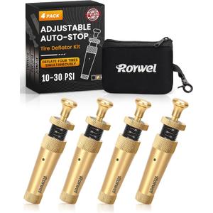 Pro-Calibrated Tire Deflator kit 10-30PSI(4PCS) 2 PSI High Accuracy, CNC-Machined Brass, Air Down Tire Deflators for Off-Road, SUV, Truck (Gold)