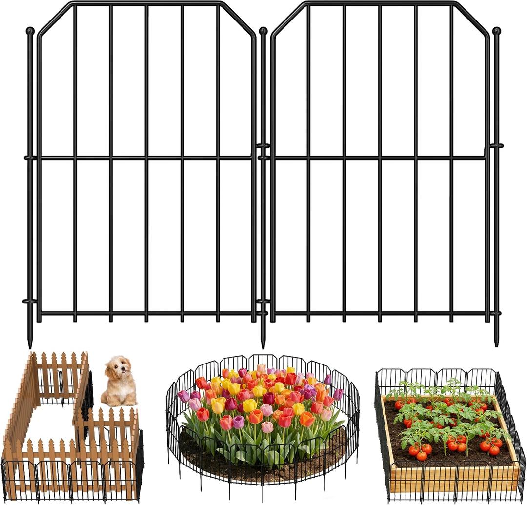 Goovilla Garden Fence, Total 19ft(L) x 24in(H) Garden Fencing Animal Barrier, 19 Pcs Rustproof Metal Wire No Dig Fence Panels, Black Decorative Garden Fences and Borders for Dogs, Flower Bed, Patio