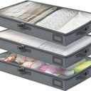 4-Inch Under Bed Storage Containers (3-Pack) | Sturdy Sidewalls | Clear Cover & Label Holder | Underbed Organizer for Crib/Couch | Stores Clothing/Blankets/Wrapping Paper/Toys