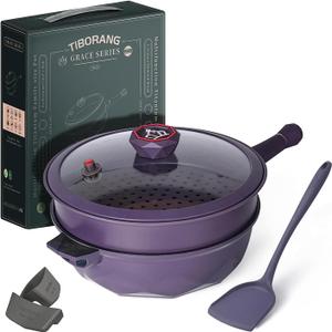 TIBORANG Nonstick Deep Frying Pan with Plastic Pot Ear (Purple)
