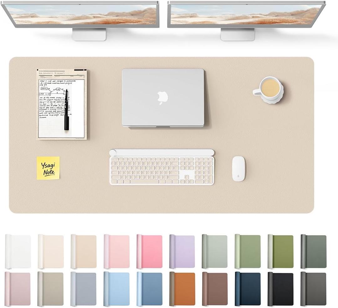 YSAGi Leather Desk Protector, Office Mat, Large Mouse Mat, Non-Slip PU Leather Blotter, Laptop Pad, Waterproof Writing Pad for Office and Home (Eggshell, 47.2" x 23.6")
