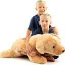 Extra Large Stuffed Dog Hugging Toy-Giant Sleeping Plush Body Pillow for Kids, Adults-Ideal for Bedroom Bed, Valentine’s Day Gift- 35 by 15 Inches Big, Brown, Fluffy and Soft-For Boys, Girls