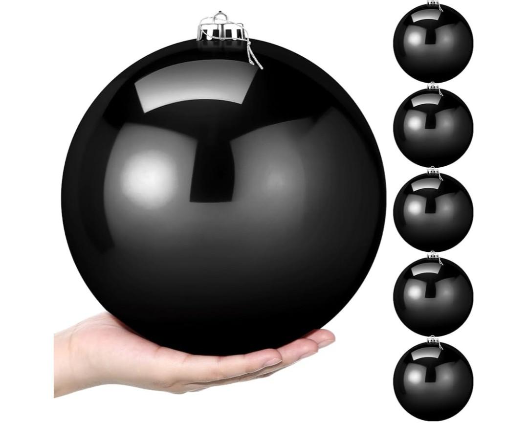 Zubebe 6 Pcs 8" Extra Large Outdoors Christmas Balls Ornaments Jumbo Oversized Christmas Tree Decorations Giant Hanging Xmas Plastic Balls Ornaments for Lawn Yard Decoration (Black)