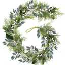 6.5 Ft Artificial White Flowers Garland Spring Summer Swags White Wild Flower with Berries Garland Vine for Wedding Front Door Porch Table Indoor Door Home Mantle All Year Decoration (Green)