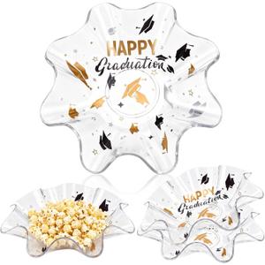 Tioncy 4 Pcs Happy Graduation Party Fluted Plastic Bowls 8 Inch Class of 2026 Grad Cap Toss Candy Bowls Reusable Serving Dish for Snack Fruit Tableware for Graduation Party Supplies and Decorations