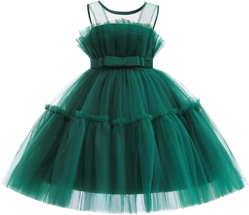 12M-6T Baby Girls Christmas Ruffle Ball Tutu Gown Wedding Party Lace Dresses (Green)