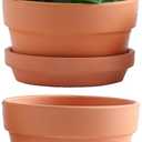 Yishang 7 Inch Terracotta Shallow Planters with Saucer/Tray,Ceramic Flower Clay Plant Pots with Drainage Hole,Unglazed Cactus/succlent Plant Containers Indoor Garden Bonsai Pots