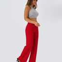 roswear Women's Wide Leg Jeans High Waisted Stretchy Denim Trouser Pants (Red, L)