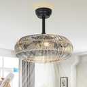 20 inch Boho Caged Ceiling Fan with Light and Remote, Low Profile Rattan Ceiling Fans with Lights,Flush Mount, 6 Speeds，Reversible，Enclosed Boom Ceiling Fan for Bedroom, Living Room, Kitchen