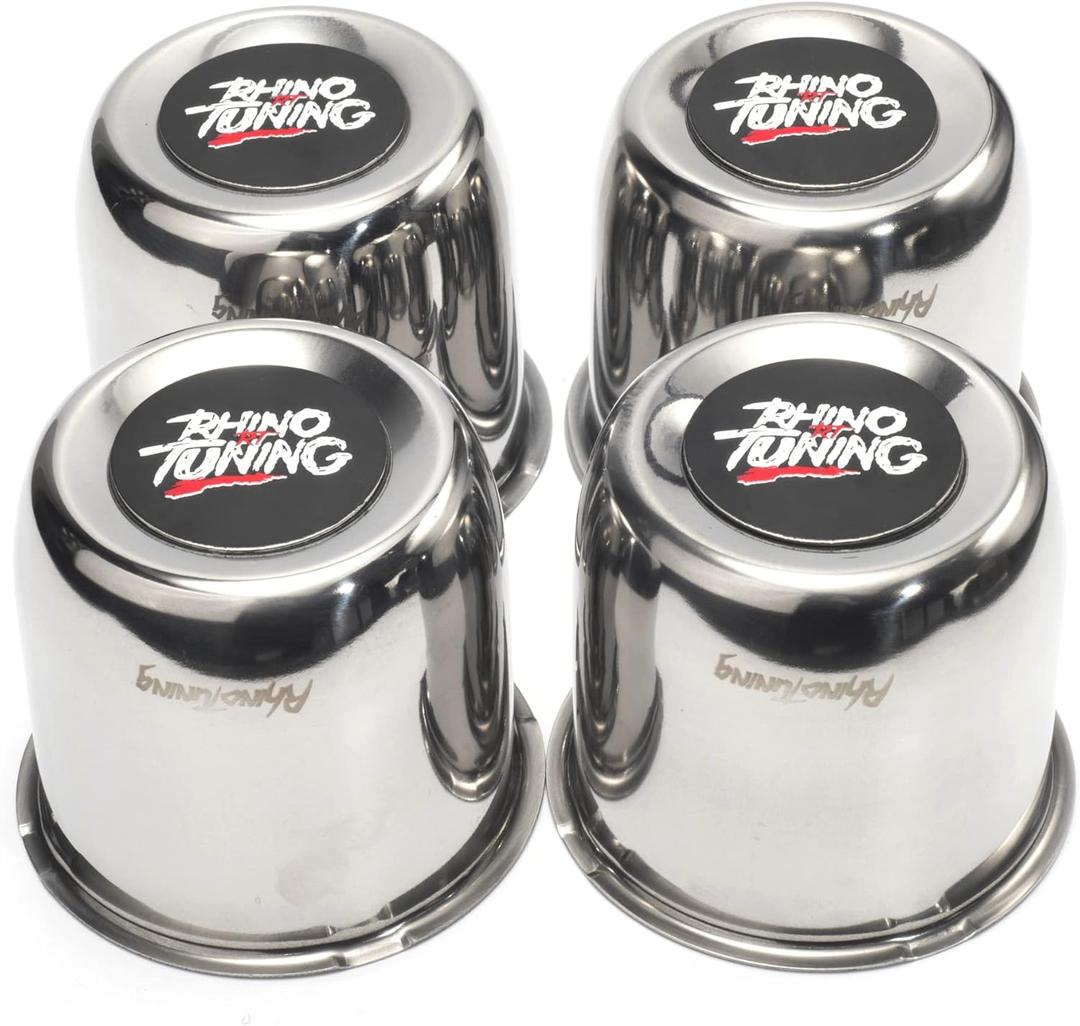 RTrhinoTuning 3.31" Hub 3.03" H Push Through Center Caps Chrome for RV Trailer Truck Wheels Rim 4 Pieces (3.27" Installation Diameter)