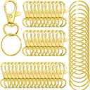 50Pcs Premium Swivel Snap Hook Keychains with Key Rings, Metal Keychain Clip and Key Ring, 25Pcs Key Chain Hooks and 25Pcs Key Rings for Lanyard Crafts Jewelry Keychain Making Gold 32mm/1.25inches