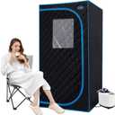 Portable Steam Sauna Tent Full Size, Oversized Personal Sauna Kit for Home Spa, Lightweight Sauna Box with Steamer, Time & Temperature Remote Control, Foldable Chair, 32'' x 32'' x 63'' (Black)