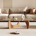 Honyee Morden Coffee Table, 42.5" x 28.5" x 16.1" Triangle Tempered Glass Top for Living Room, Color: Natural Wood