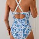 B2prity Women's V Neck One Piece Swimsuit Tummy Control Slimming Bathing Suit Double Straps Crisscross Back Swimwear (L)