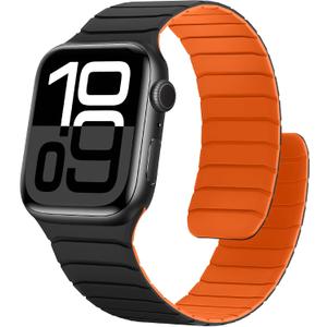 Magnetic Silicone Bands Compatible with Apple Watch 42mm(Series 11/10) 41mm 40mm 38mm, Sport Wristband for Men Women Compatible with iWatch SE Series 11 10 9 8 7 6 5 4 3, Black-Orange