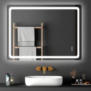 VEVOR LED Bathroom Mirror, 36" x 48" LED Bathroom Vanity Mirror with Frontlit and Backlit, Anti-Fog Memory Mirror with Lights, Stepless 3 Colors Temperature Dimmable Bathroom Mirror, Wall Mounted