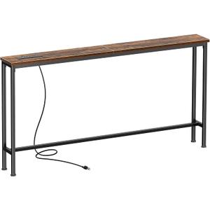 SUPERJARE 51.2 Inch Sofa Table with Power Outlet and USB-C Port, 5.9 Inch Narrow Console Table, Entryway Hallway Couch Table with Storage, Behind Sofa, Small Spaces, Living Room, Rustic Brown, 5.9''D x 51.2''W x 29.7''H