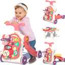 QDRAGON 5 in 1 Walker for Baby Girl, Baby Push Walkers, Assemble as Scooter/Motorbike/Activity Center/Detachable Panel, Walking Toys for Infants 6-12 Months, Red