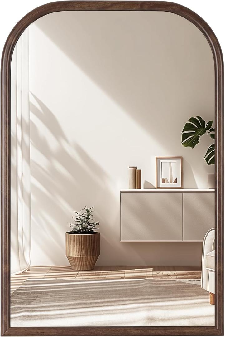 20"x30" Arch Wall Mirror Bathroom Mirror for Wall Mounted, Tempered Glass, Wood Grain Finish Frame Wall Mirror Decorative for Bedroom Living Room Entryway, Rustic Brown