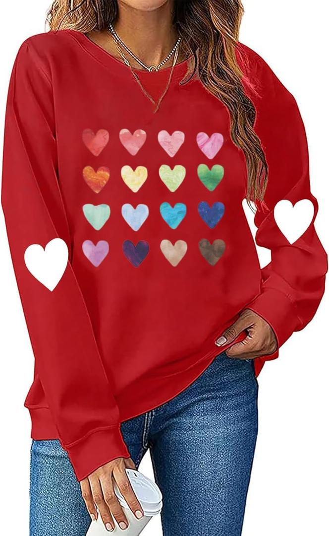Leopard Valentines Sweatshirt Womens Cute Love Heart Valentines Shirts VDay Shirt (Small, 1-red)