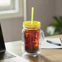 Plastic Mason Jars with Handles, Lids and Straws | 20 oz Double Insulated Tumbler with Straw | 4 Pack Set of 4 | Wide Mouth Mason Jar Mugs | Cups for Kids and Adults, 12 Piece Set