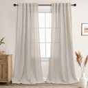 Beige Linen Curtains 42x90 inch Long 2 Panels Set, Back Tab Burlap Cotton Look Tan Taupe Semi Sheer Window Drapes Privacy Assured with Light Filtering 90 Inch Length for Bedroom/Living Room, W42 x L90