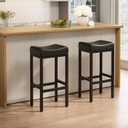 Bar Stools Set of 2-24 Inch Counter Height Chairs for Kitchen Island, Leather Seat with 400 LBS Heavy-Duty Metal Frame and Adjustable Feet, Easy to Assemble for Bar, Café or Dining Room,Black