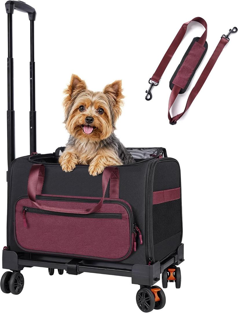 18"x11"x11"Airline Pet Carrier with Wheels for Small Dogs, Red