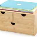 Bamboo Desk Drawer Organizer, Large Desktop Organizer with Drawers Tabletop Storage Organization Box for Office Home Toiletries Supplies Vanity, No Assembly Required (L-3 Drawers)