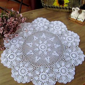 Damanni White Cotton Handmade Crochet Lace Tablecloth Doilies, Round, 27 Inch